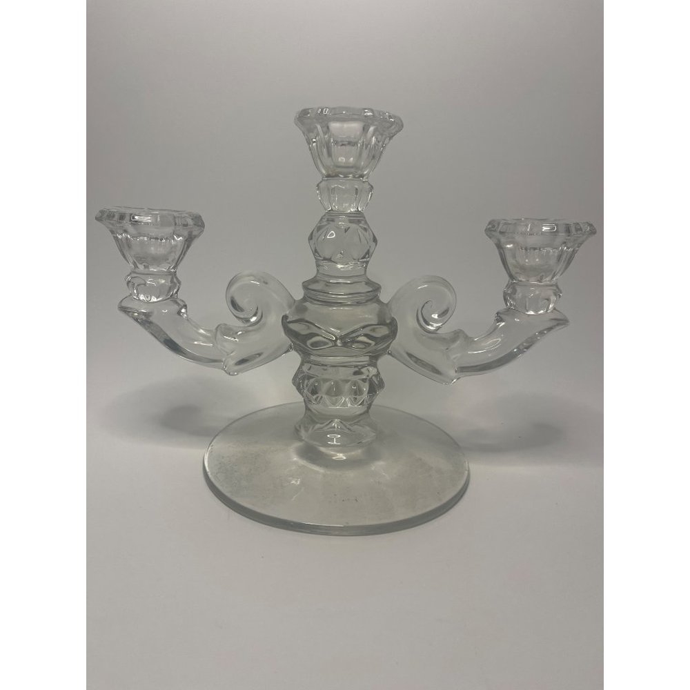 Vintage Clear Glass Triple Candelabra